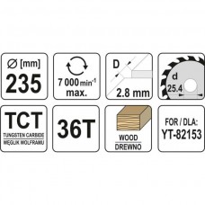 YATO Disc circular pentru lemn 235X36TX25,4mm..